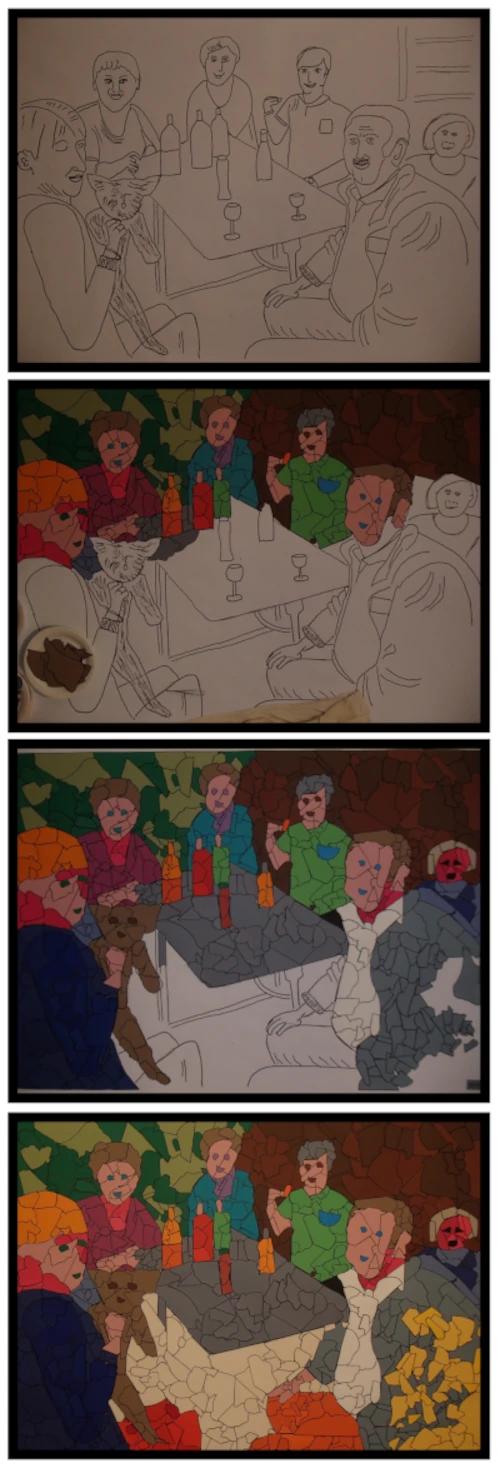 PTG_PERSONNAGES_APERO_QUADRIPTYQUE l'artiste basto au travail sur un peintographe dans son atelier
